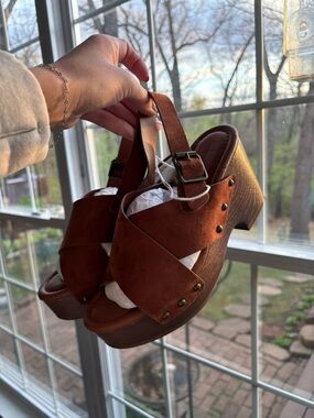 American Eagle Outfitters Brown Suede Platform Slingback Heels